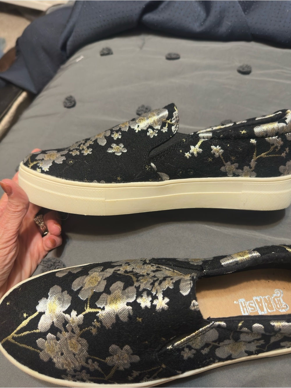 Brash Black and Gold Floral Slip-On Flats - Picture 2 of 3
